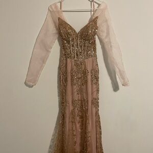 Rose gold Dylan and David’s dress